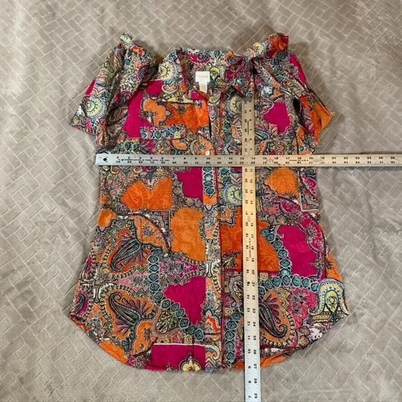 Chicos Womens S Button Up Shirt Colorful Paisley Boho Hippie Lightweight Cotton - Picture 8 of 13